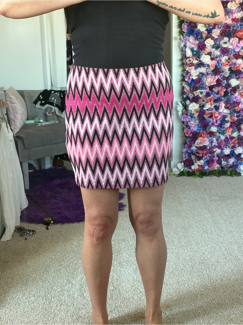Express Pink Chevron Knit Mini Skirt